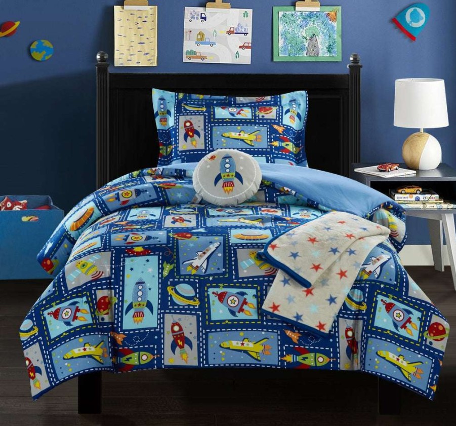 Comforter Set * | Great Reduction In Price Spaceship Comforter Set Blue