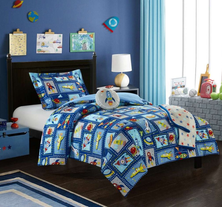 Comforter Set * | Great Reduction In Price Spaceship Comforter Set Blue