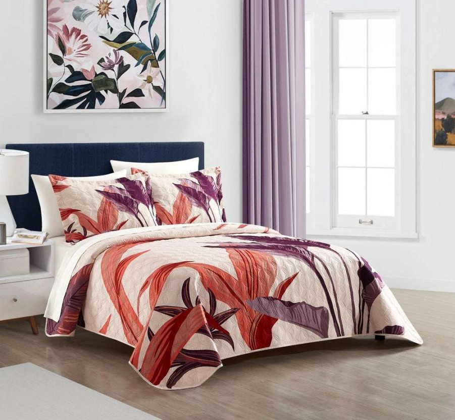 Quilt Set * | For Sale New York & Company Trident 3 Piece Quilt Set Pink